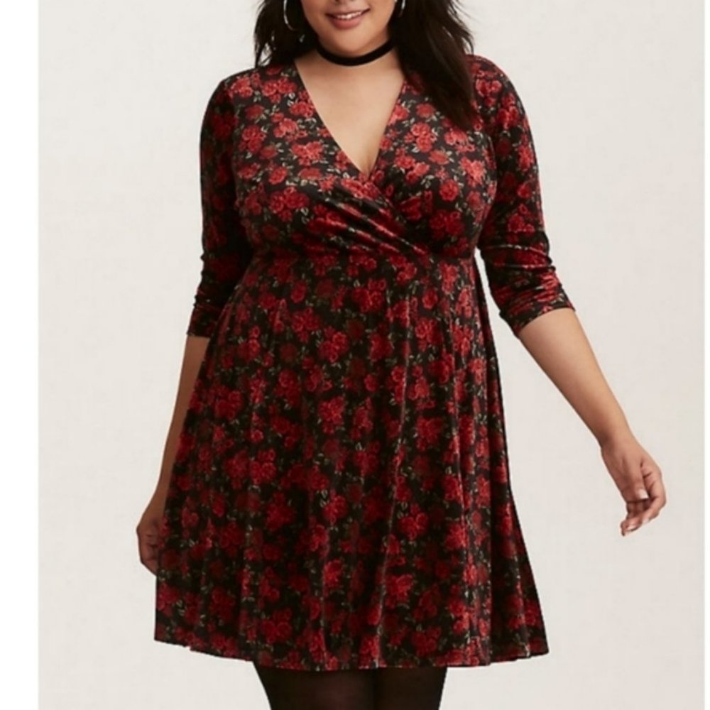 Torrid surplice rose printed velvet dress